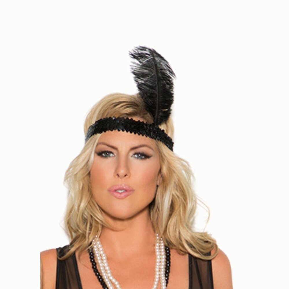 Roaring 20s Black Flapper Dress Fringe Gatsby Costume + Headpiece Glamoratti - Picture 7 of 12